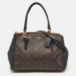 Pre Owned Coach Dark Brown Coated Canvas Mini Christie Carryall Satchel