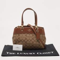 Pre Owned Coach Brown/Beige Signature Coated Canvas and Leather Mini Brooke Carryall Satchel