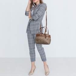 Pre Owned Coach Brown/Beige Signature Coated Canvas and Leather Mini Brooke Carryall Satchel