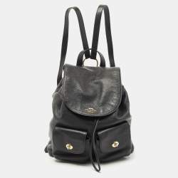 Coach Black Leather Drawstring Backpack