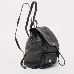 Coach Black Leather Drawstring Backpack