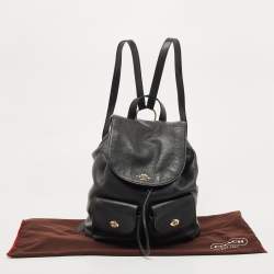 Coach Black Leather Drawstring Backpack
