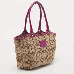 Coach Beige/Pink Signature Canvas and Leather Tote