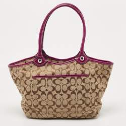 Coach Beige/Pink Signature Canvas and Leather Tote