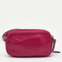 Pre Owned Coach Fuchsia Leather Camera Crossbody Bag
