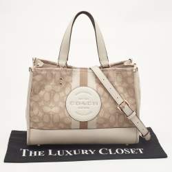 Pre Owned Coach Beige Leather and Canvas Dempsey Carryall Tote
