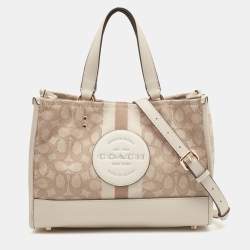 Pre Owned Coach Beige Leather and Canvas Dempsey Carryall Tote