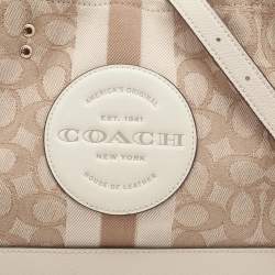 Pre Owned Coach Beige Leather and Canvas Dempsey Carryall Tote