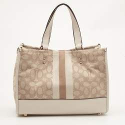 Pre Owned Coach Beige Leather and Canvas Dempsey Carryall Tote