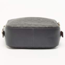 Pre Owned Coach Navy Blue Signature Coated Canvas and Leather Camera Crossbody Bag