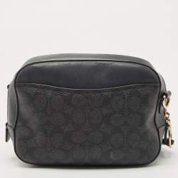Pre Owned Coach Navy Blue Signature Coated Canvas and Leather Camera Crossbody Bag