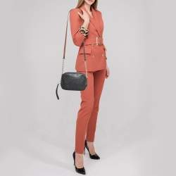 Pre Owned Coach Navy Blue Signature Coated Canvas and Leather Camera Crossbody Bag