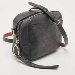 Pre Owned Coach Navy Blue Signature Coated Canvas and Leather Camera Crossbody Bag