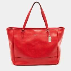 Pre Owned Coach Red Leather Large East West City Tote
