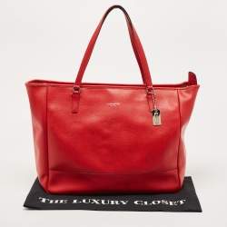 Pre Owned Coach Red Leather Large East West City Tote