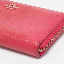 Coach Fuchsia Leather Zip Around Continental Wallet