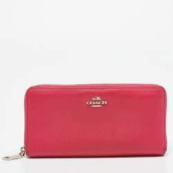 Coach Fuchsia Leather Zip Around Continental Wallet