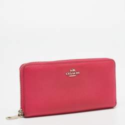 Coach Fuchsia Leather Zip Around Continental Wallet