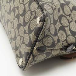 Pre Owned Coach Black/Beige Signature Coated Canvas and Leather Peyton Dome Satchel