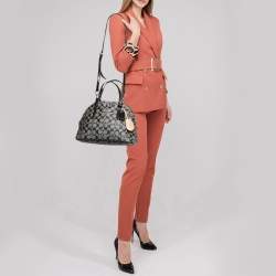 Pre Owned Coach Black/Beige Signature Coated Canvas and Leather Peyton Dome Satchel