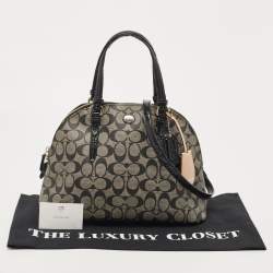 Pre Owned Coach Black/Beige Signature Coated Canvas and Leather Peyton Dome Satchel