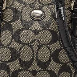 Pre Owned Coach Black/Beige Signature Coated Canvas and Leather Peyton Dome Satchel