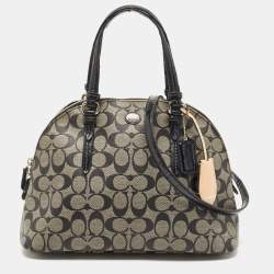 Pre Owned Coach Black/Beige Signature Coated Canvas and Leather Peyton Dome Satchel