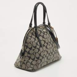 Pre Owned Coach Black/Beige Signature Coated Canvas and Leather Peyton Dome Satchel