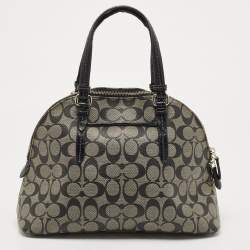 Pre Owned Coach Black/Beige Signature Coated Canvas and Leather Peyton Dome Satchel