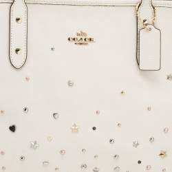 Pre Owned Coach Ivory Leather Stardust Studs City Zip Tote