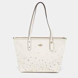 Coach Ivory Leather Stardust Studs City Zip Tote Coach