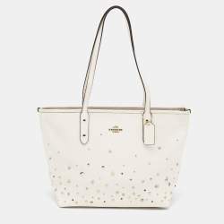 Coach White/Beige Coated Canvas and Leather Large City Tote Coach