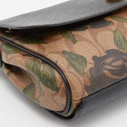 Coach Black/Beige Signature Rose Print Coated Canvas and Leather Reversible Flap Crossbody Bag