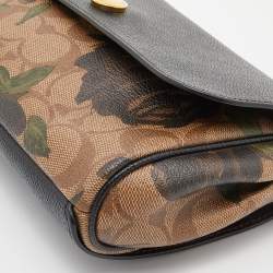 Coach Black/Beige Signature Rose Print Coated Canvas and Leather Reversible Flap Crossbody Bag