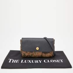 Coach Black/Beige Signature Rose Print Coated Canvas and Leather Reversible Flap Crossbody Bag
