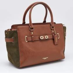 Pre Owned Coach Brown/Green Leather and Suede Blake Carryall Tote