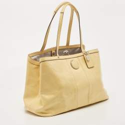 Pre Owned Coach Yellow Op Art Patent Leather Kisslock Tote