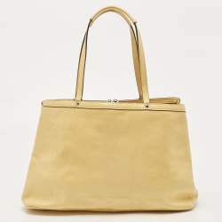Pre Owned Coach Yellow Op Art Patent Leather Kisslock Tote