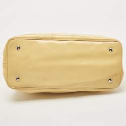 Pre Owned Coach Yellow Op Art Patent Leather Kisslock Tote