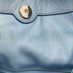 Pre Owned Coach Light Blue Leather Embossed Carriage Edie Shoulder Bag