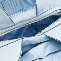 Pre Owned Coach Light Blue Leather Embossed Carriage Edie Shoulder Bag