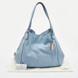 Pre Owned Coach Light Blue Leather Embossed Carriage Edie Shoulder Bag