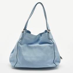 Pre Owned Coach Light Blue Leather Embossed Carriage Edie Shoulder Bag