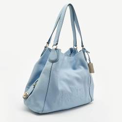 Pre Owned Coach Light Blue Leather Embossed Carriage Edie Shoulder Bag