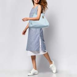 Pre Owned Coach Light Blue Leather Embossed Carriage Edie Shoulder Bag