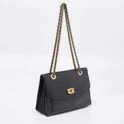 Coach Black Leather Small Parker Chain Flap Shoulder Bag