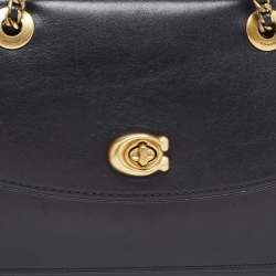 Coach Black Leather Small Parker Chain Flap Shoulder Bag