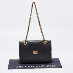 Coach Black Leather Small Parker Chain Flap Shoulder Bag