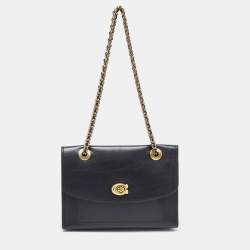 Coach Black Leather Small Parker Chain Flap Shoulder Bag
