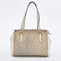 Pre Owned Coach Beige/Tan Signature Coated Canvas and Leather Christie Carryall Shoulder Bag